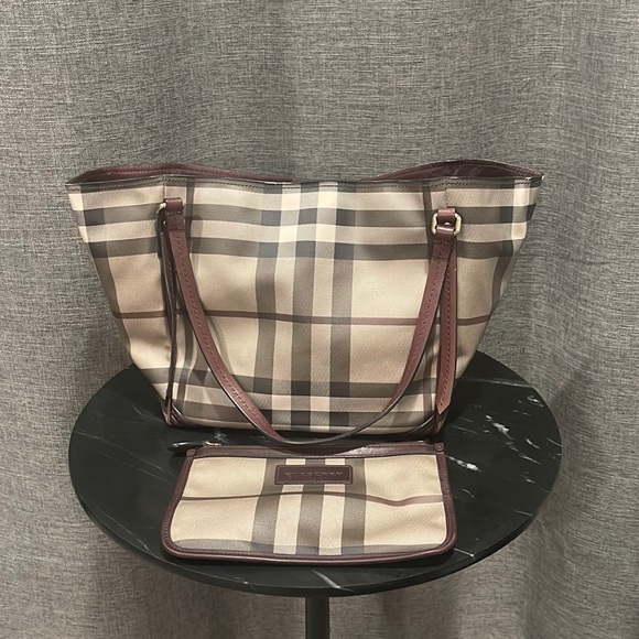 BURBERRY Canterbury Tote Smoked Check Coated Canvas - Picture 1 of 4